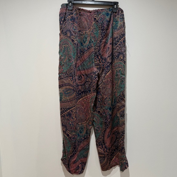 VTG Victoria’s Secret 100% Silk Straight Pants Paisley Medium Large Loungewear - Picture 8 of 11